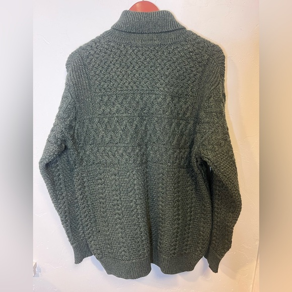 Aran Crafts Irish Cable Knit Forest Green Shawl Collar Sweater 100% Merino Wool - Picture 8 of 14